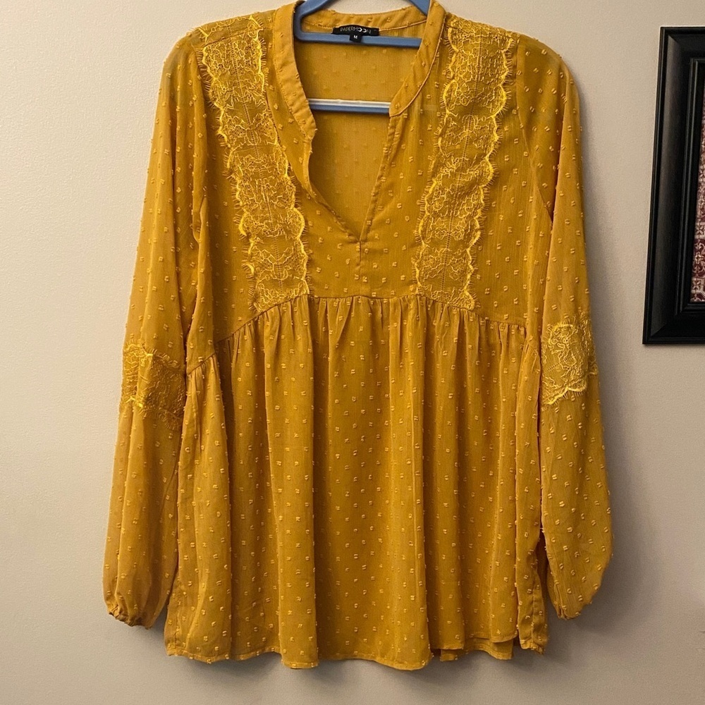 Papermoon Mustard Lace Accent Blouse